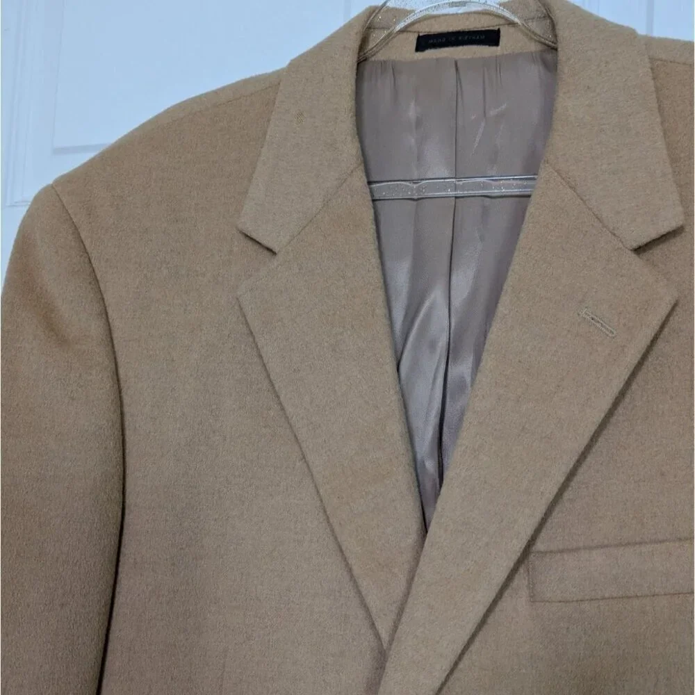 T Harris Camel Hair Blazer Mens Size 44R Tan Business 2 Button Sport Coat Jacket